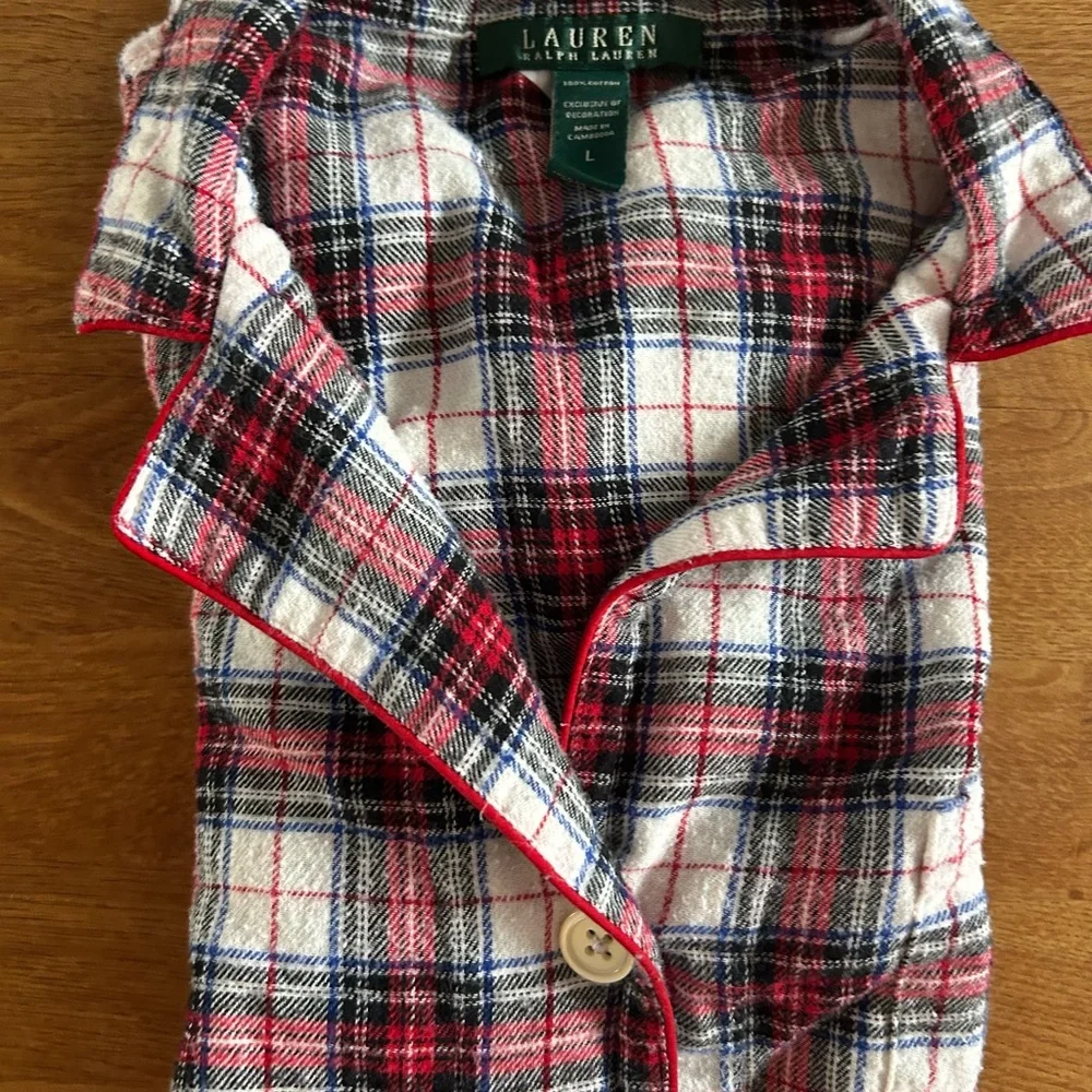 Ralph Lauren Pajama Top Womens L Large Red Plaid Long Sleeves Sleepwear Shirt